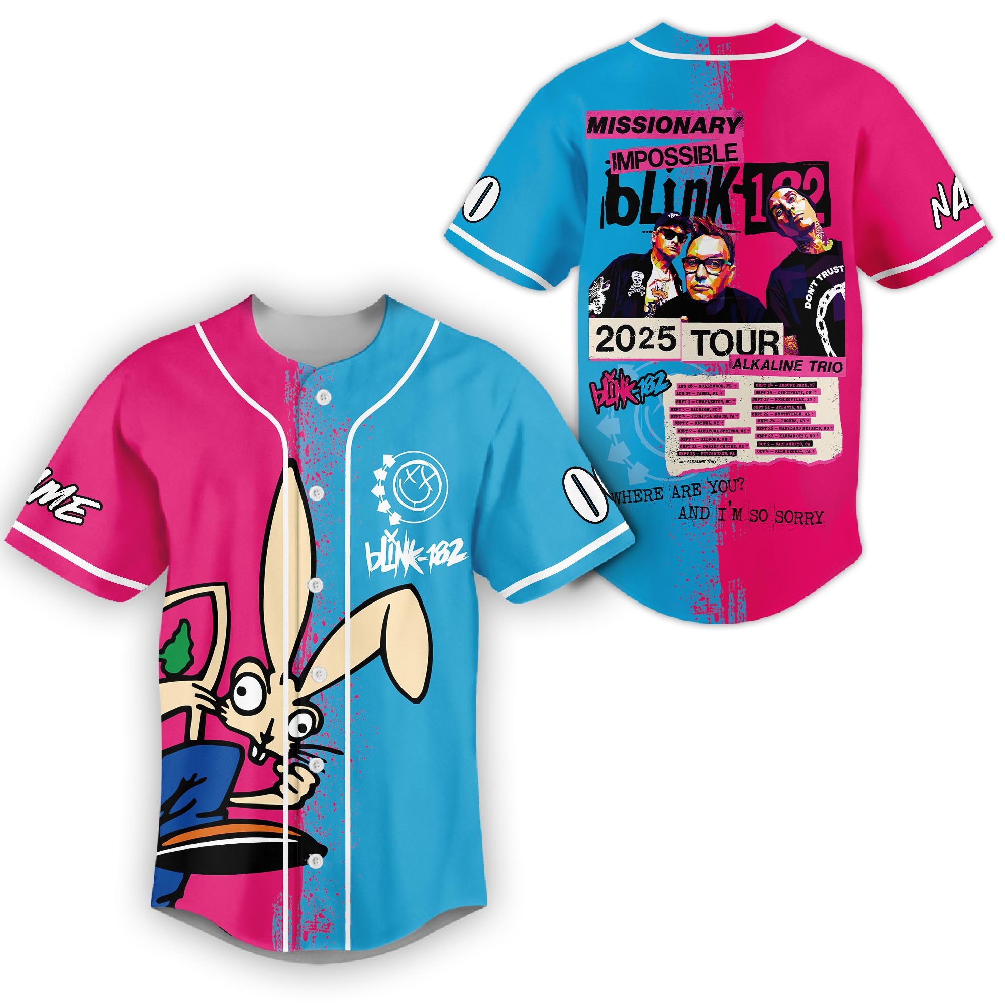 Blink-182 Missionary Impossible 2025 Tour Special Baseball Jersey Blink-182 Missionary Impossible 2025 Tour Special Baseball Jersey