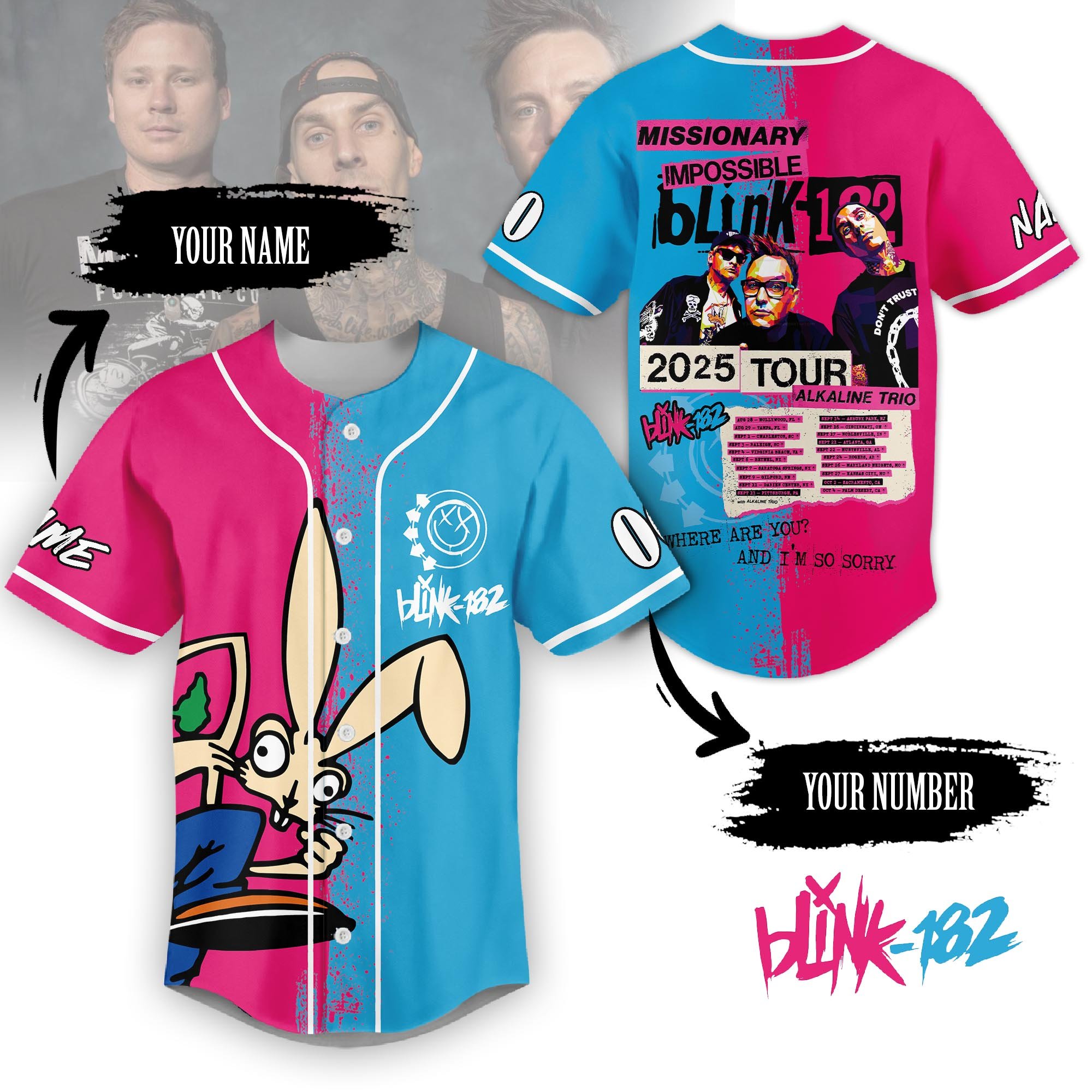 Blink-182 Missionary Impossible 2025 Tour Special Baseball Jersey Blink-182 Missionary Impossible 2025 Tour Special Baseball Jersey