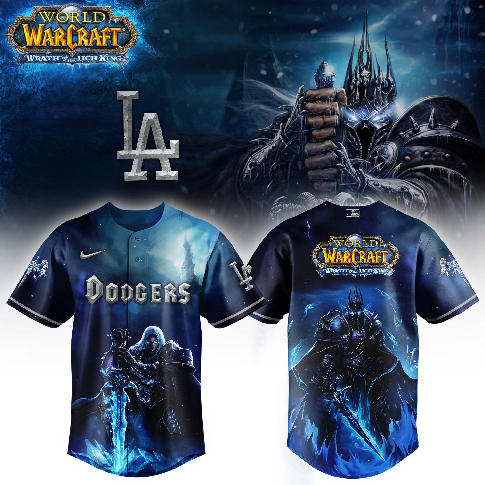 Los Angeles Dodgers x Warcraft "Wrath of the Lich King" Baseball Jersey Los Angeles Dodgers x Warcraft "Wrath of the Lich King" Baseball Jersey