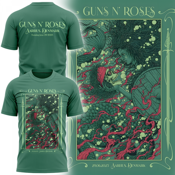 Guns N' Roses World Tour to Aarhus 2025 Limited Edition Green Shirt