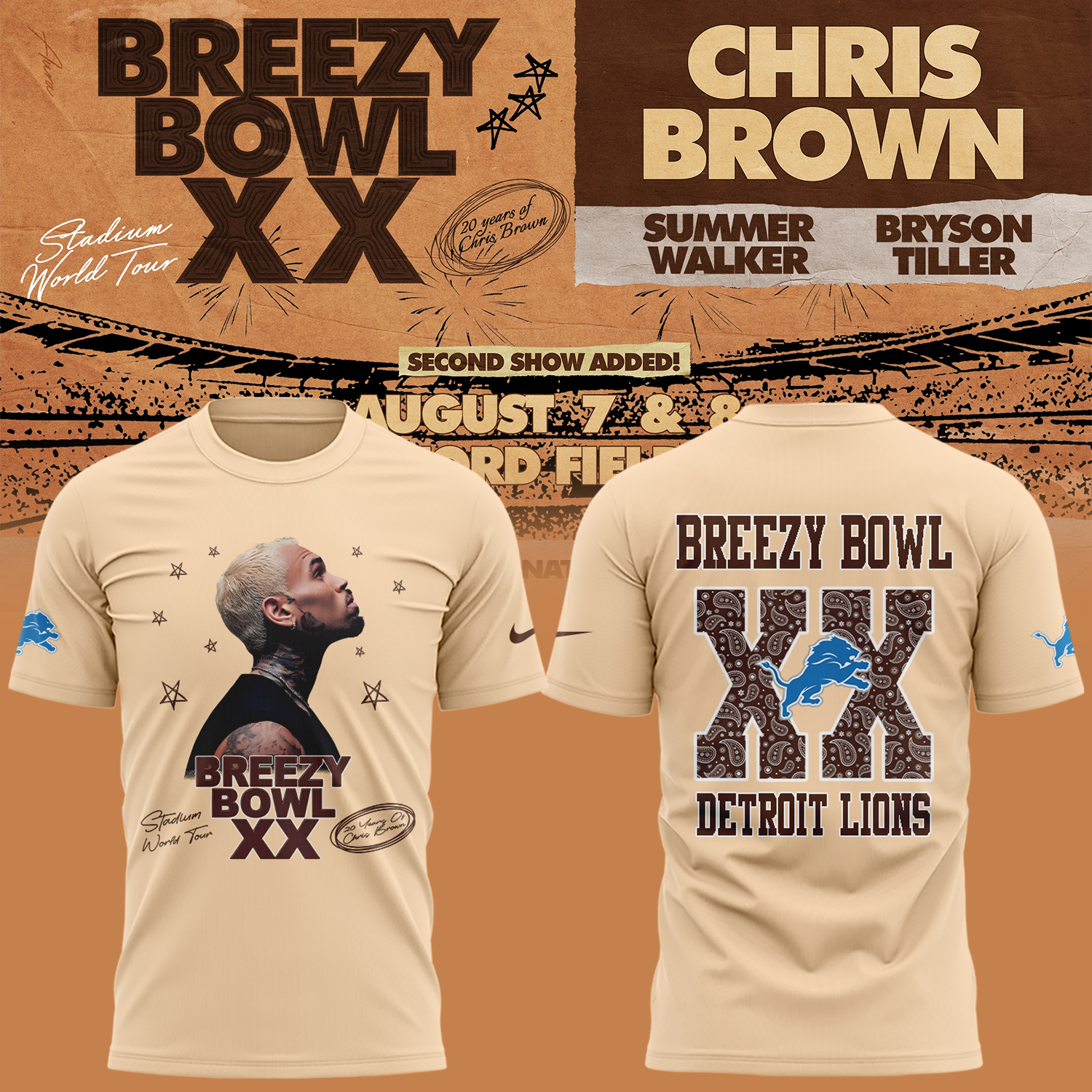 Detroit Lions x Chris Brown Breezy Bowl XX 2025 Special Tee Detroit Lions x Chris Brown Breezy Bowl XX 2025 Special Tee