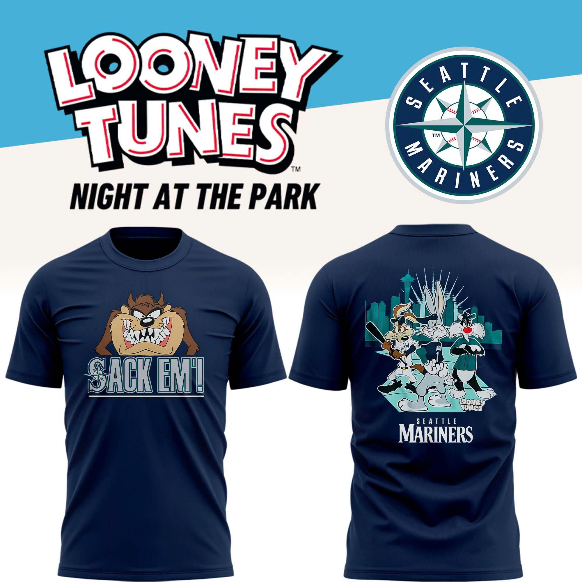 Seattle Mariners x Looney Tunes Night Sack Em! For Fans Shirt Seattle Mariners x Looney Tunes Night Sack Em! For Fans Shirt