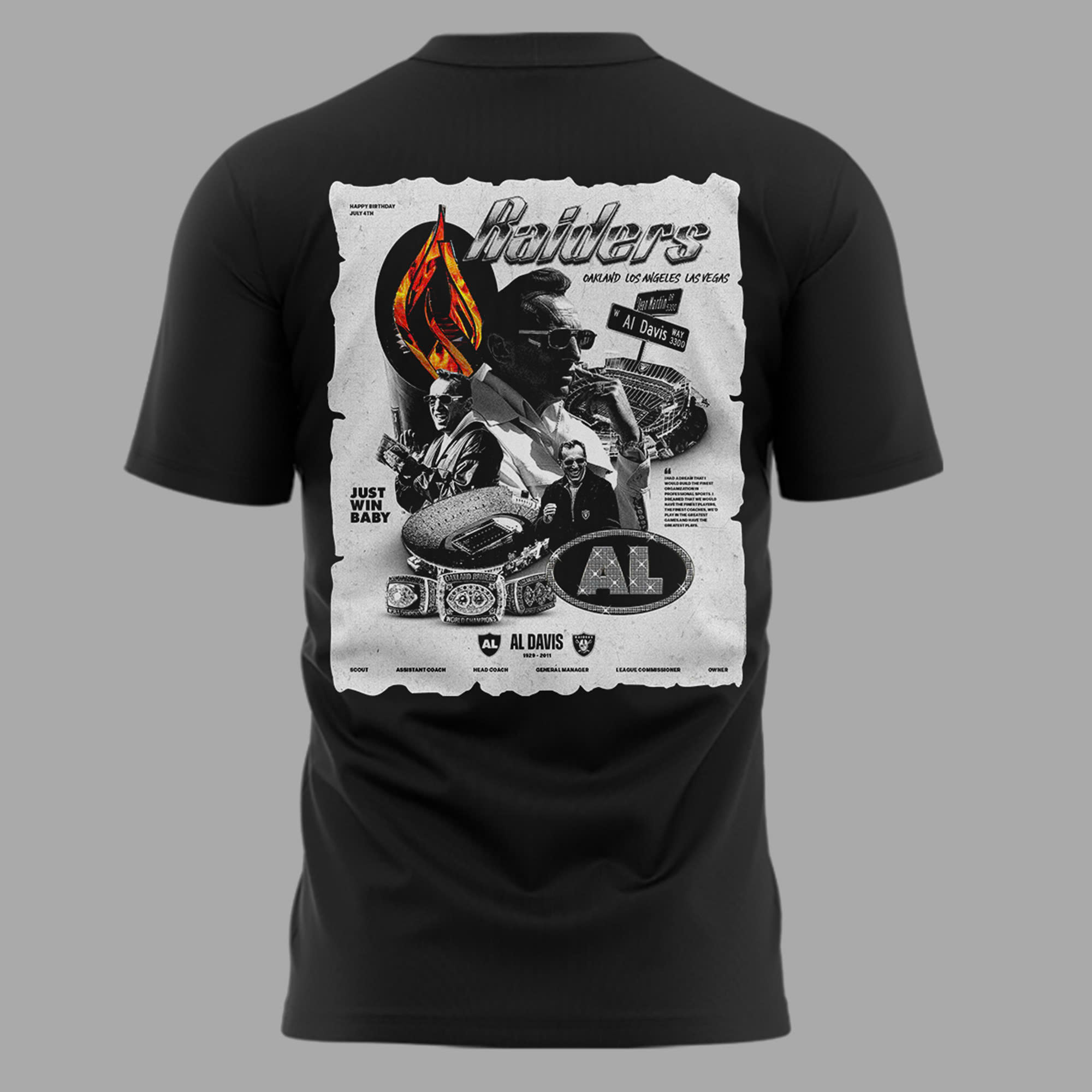 Las Vegas Raiders Al Davis "Just Win Baby" Black Tee Las Vegas Raiders Al Davis "Just Win Baby" Black Tee