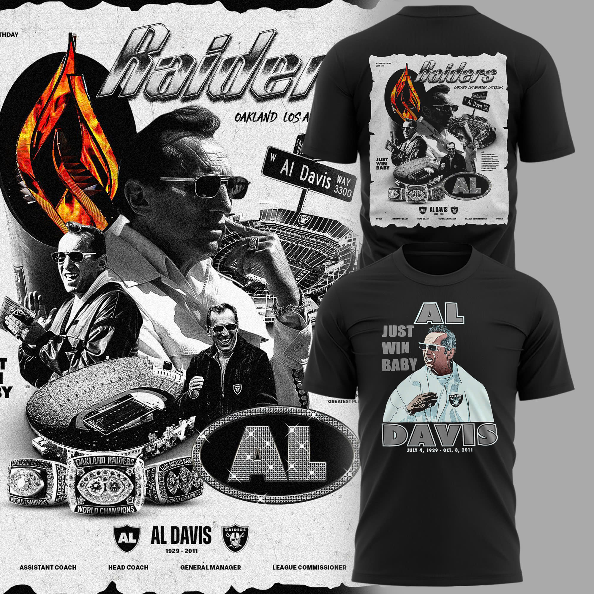 Las Vegas Raiders Al Davis "Just Win Baby" Black Tee Las Vegas Raiders Al Davis "Just Win Baby" Black Tee