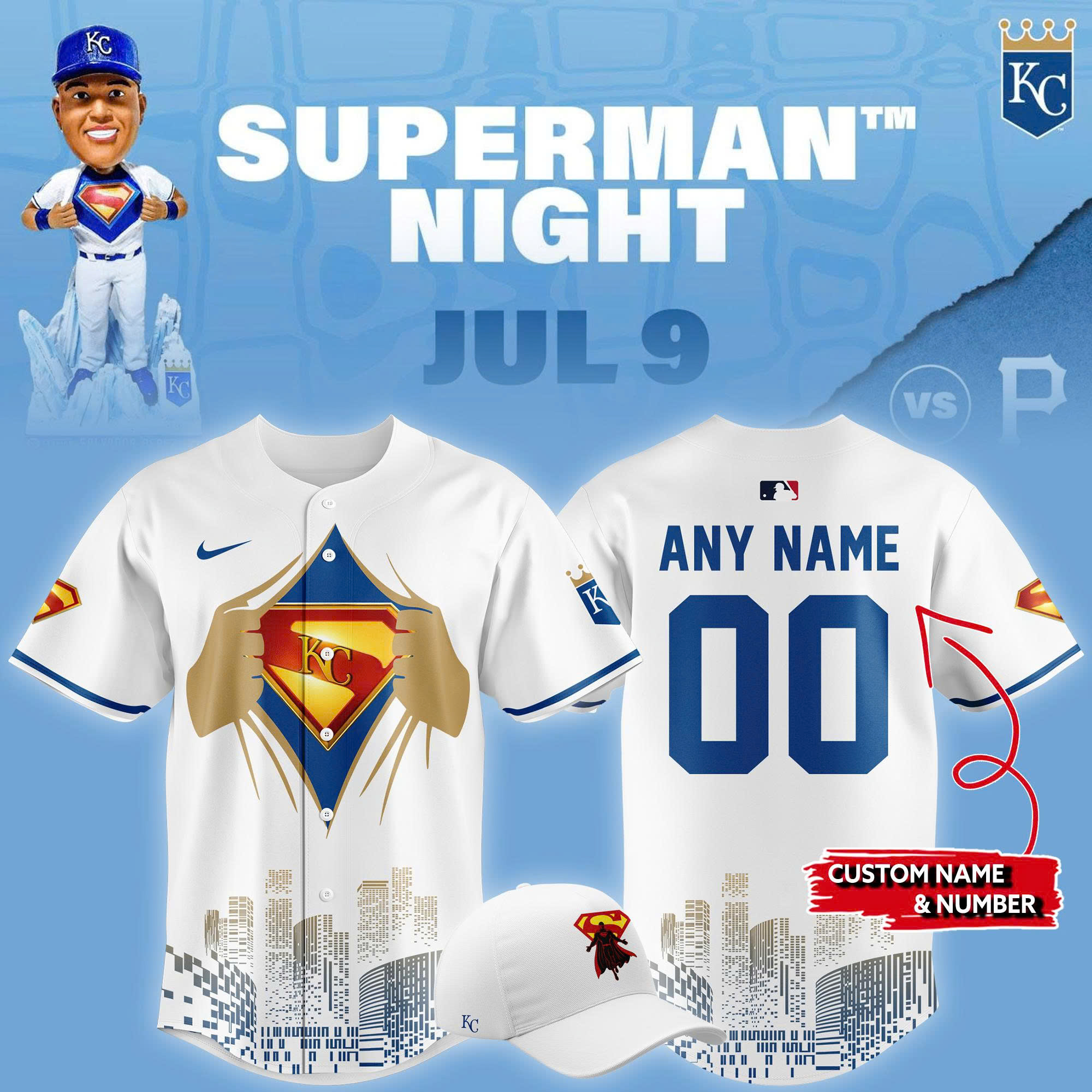 Kansas City Royals x Superman Night 2025 Custom Baseball Jersey Kansas City Royals x Superman Night 2025 Custom Baseball Jersey