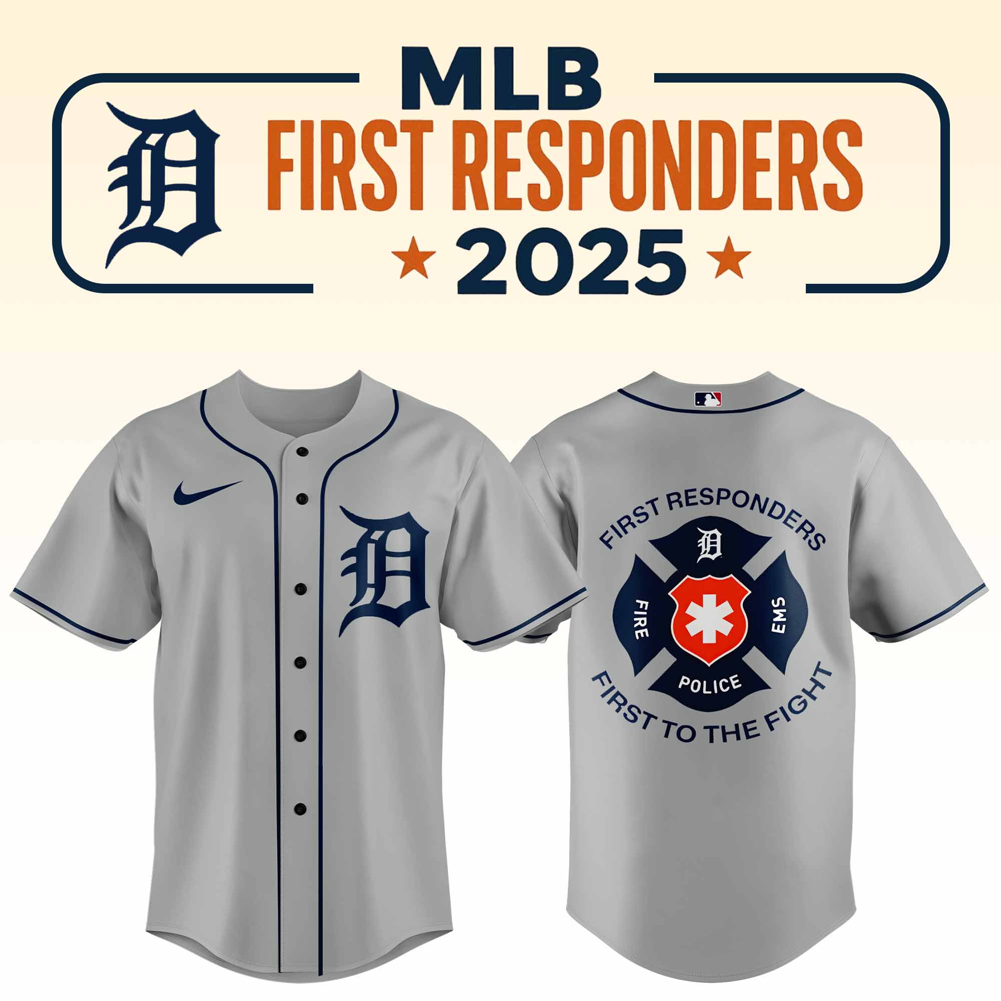 Detroit Tigers First Responder Night 2025 Baseball Jersey - Gray Detroit Tigers First Responder Night 2025 Baseball Jersey - Gray