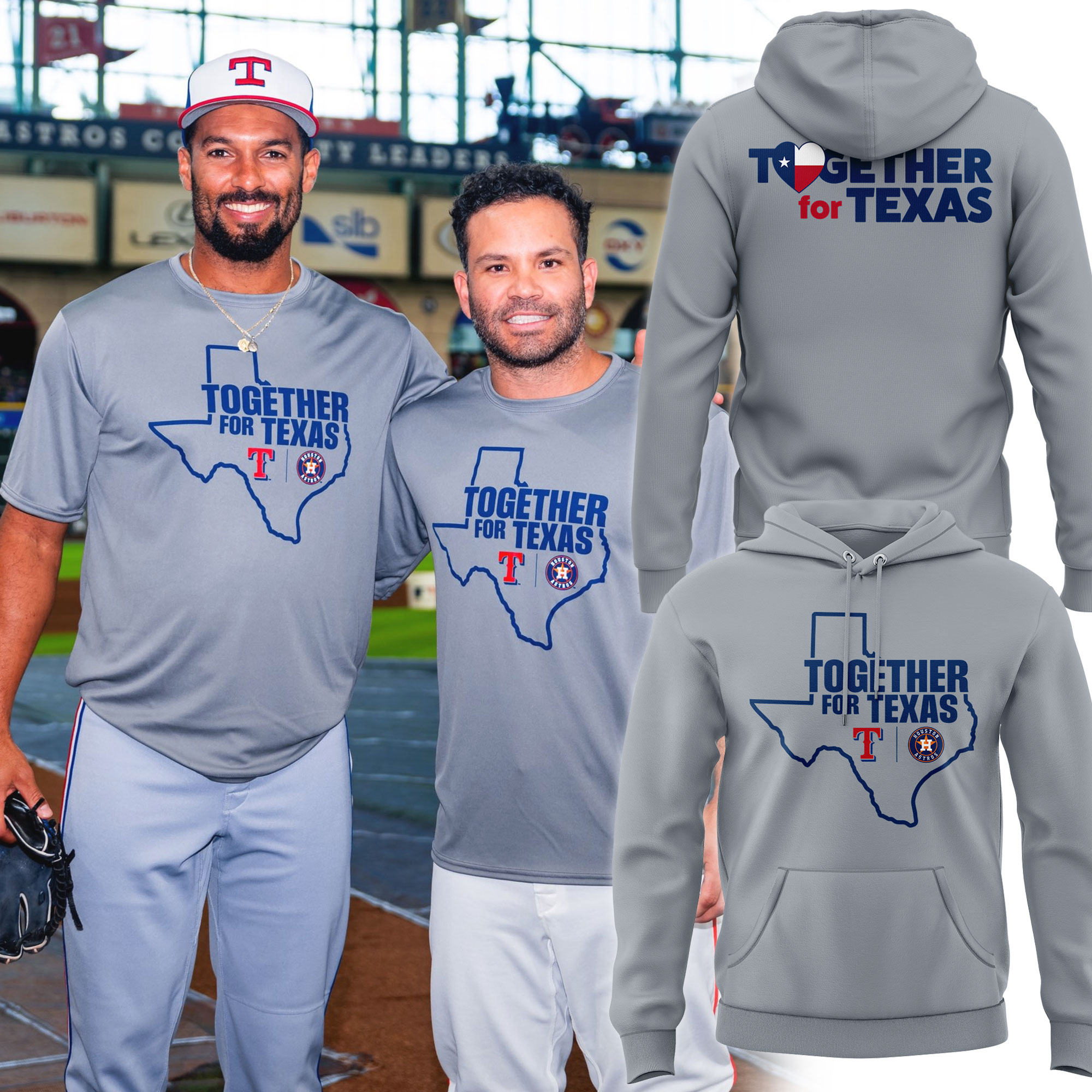 Houston Astros x Texas Rangers "Together For Texas" Special Grey Hoodie Houston Astros x Texas Rangers "Together For Texas" Special Grey Hoodie