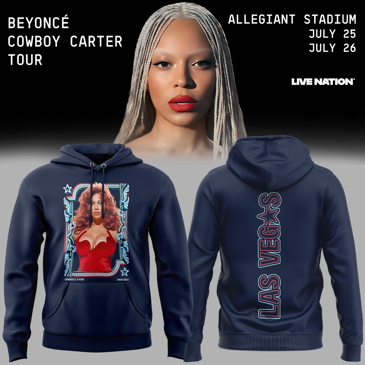 COWBOY CARTER Tour 2025 Beyoncé x Las Vegas Hoodie - Blue COWBOY CARTER Tour 2025 Beyoncé x Las Vegas Hoodie - Blue