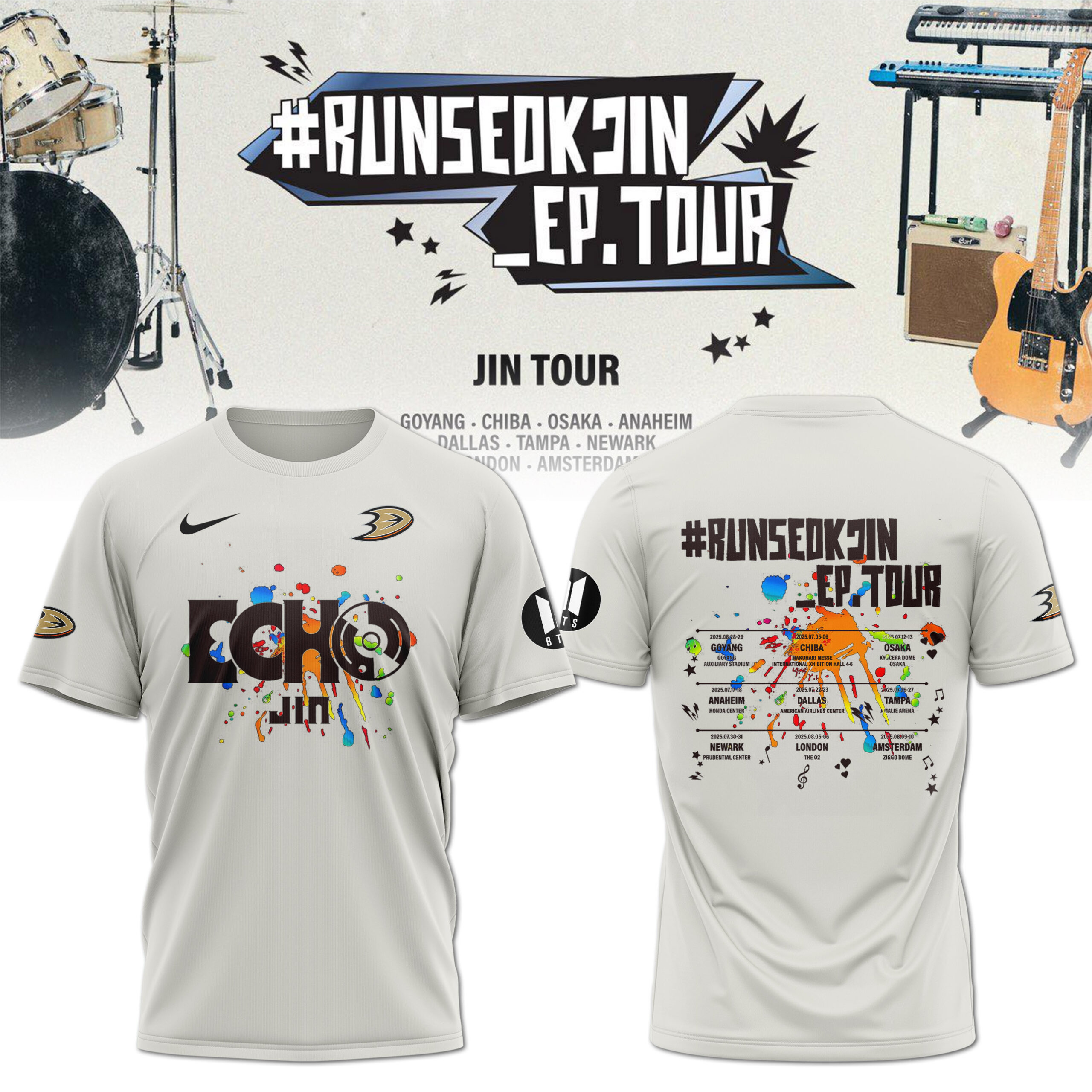 Anaheim Ducks x JIN RunSeokjin Ep. Tour 2025 Special White Tee Anaheim Ducks x JIN RunSeokjin Ep. Tour 2025 Special White Tee