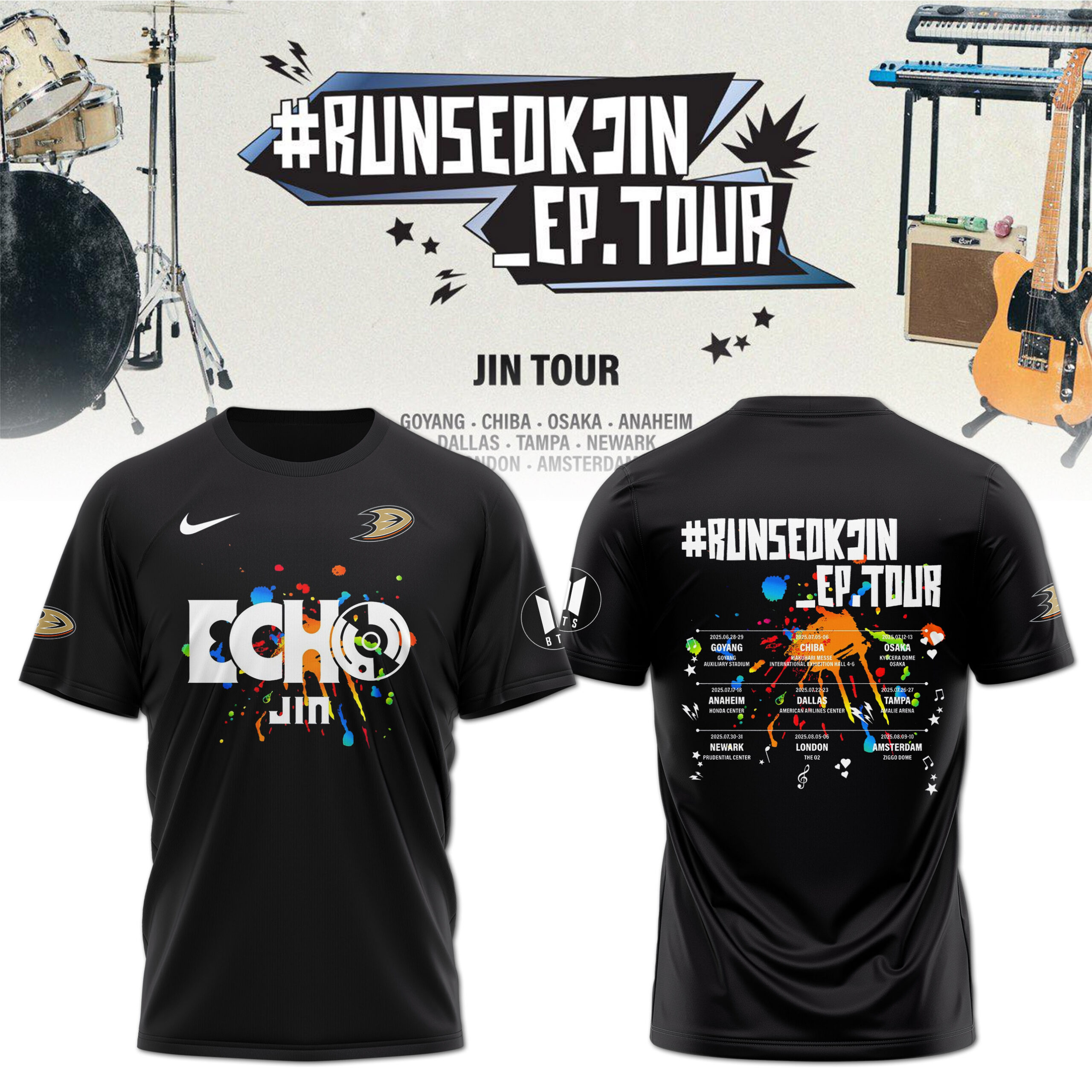 Anaheim Ducks x JIN RunSeokjin Ep. Tour 2025 Special Black Tee Anaheim Ducks x JIN RunSeokjin Ep. Tour 2025 Special Black Tee