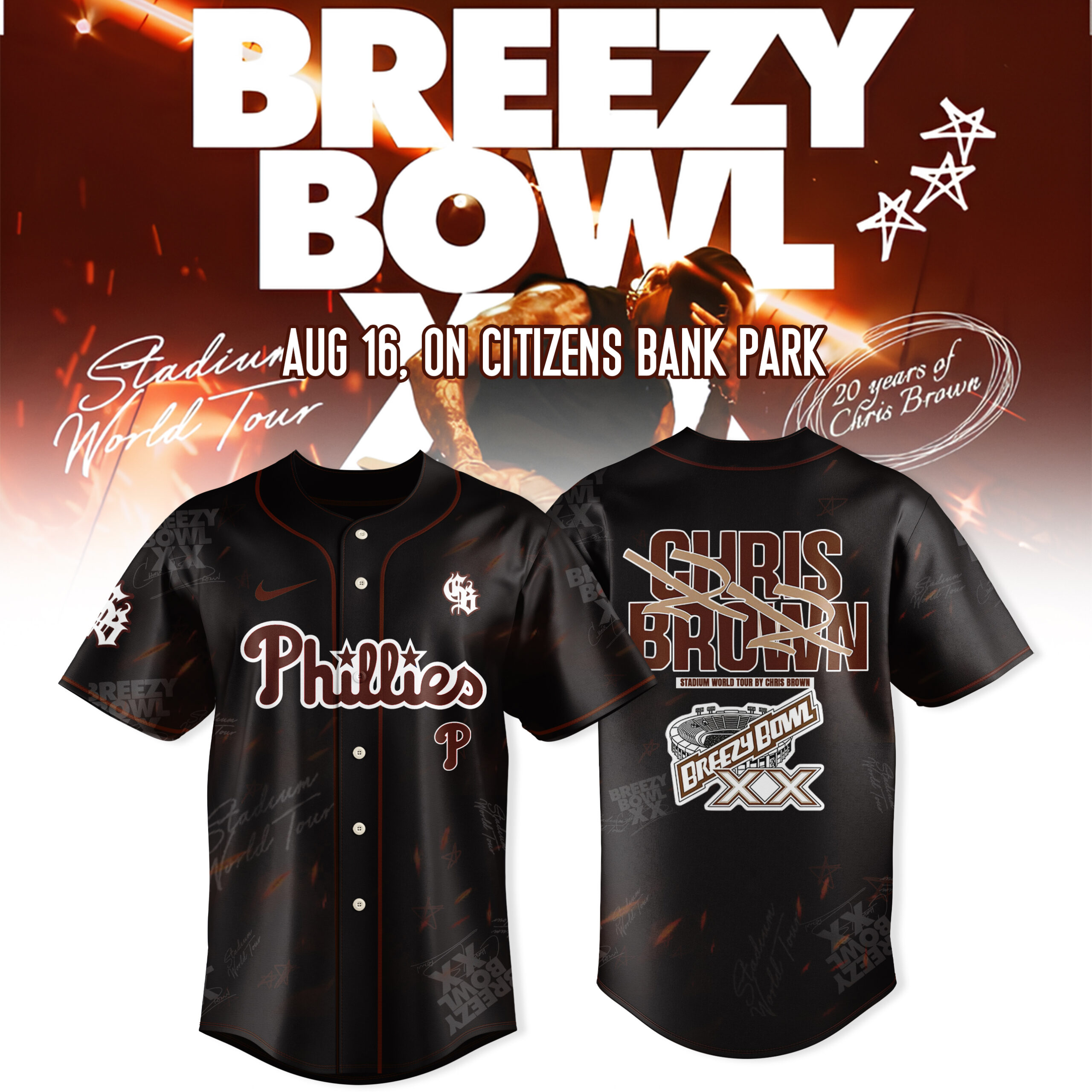 Philadelphia Phillies x Breezy Bowl XX Tour 2025 Special Baseball Jersey - Black Philadelphia Phillies x Breezy Bowl XX Tour 2025 Special Baseball Jersey - Black