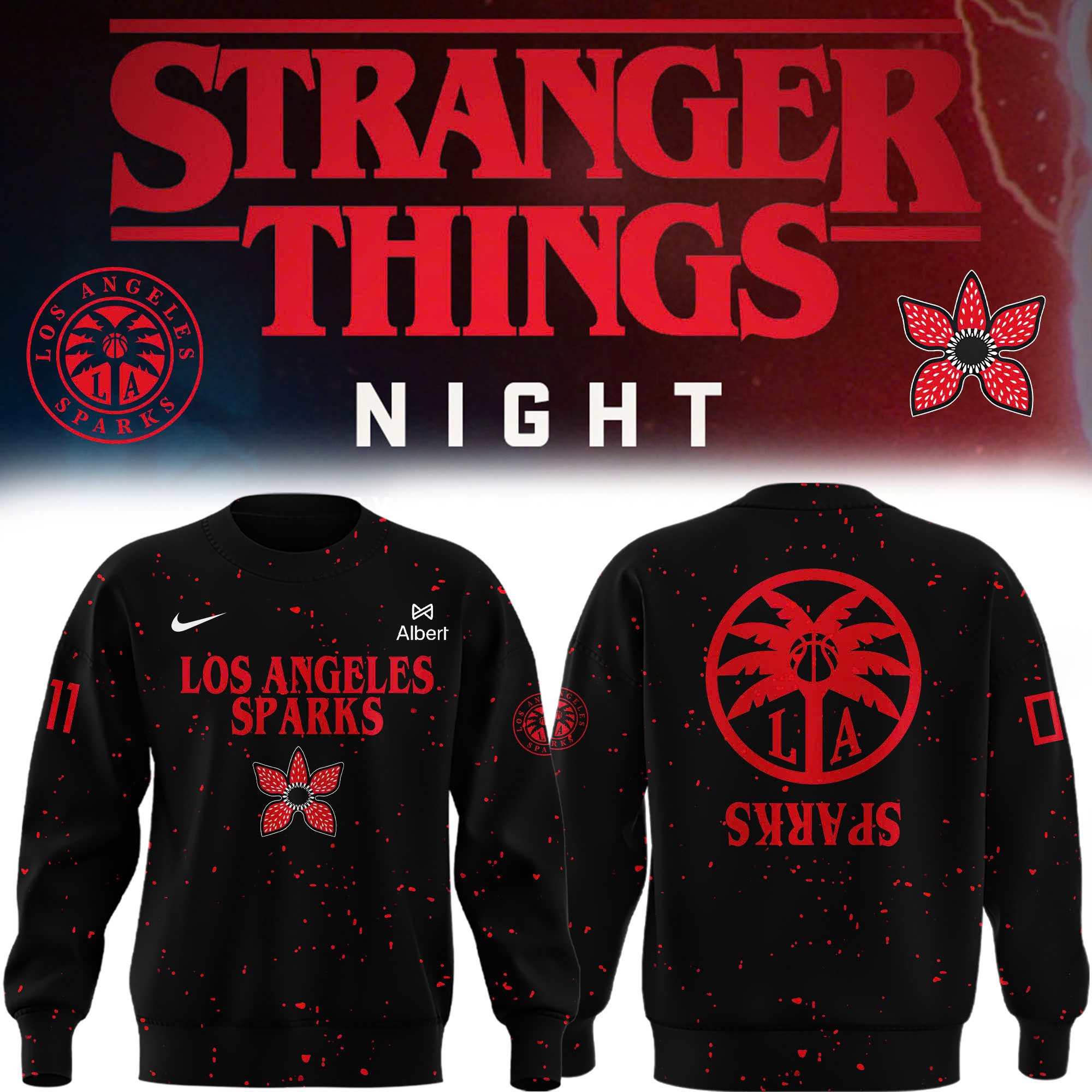 Los Angeles Sparks x Stranger Things Night 2025 Sweatshirt Los Angeles Sparks x Stranger Things Night 2025 Sweatshirt
