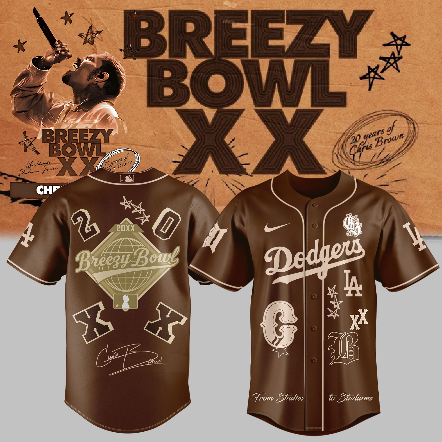 Chris Brown Breezy Bowl XX Los Angeles Dodgers Jersey 2025 Chris Brown Breezy Bowl XX Los Angeles Dodgers Jersey 2025