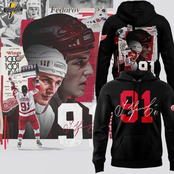 Detroit Red Wings x Sergei Fedorov Signature Black Hoodie
