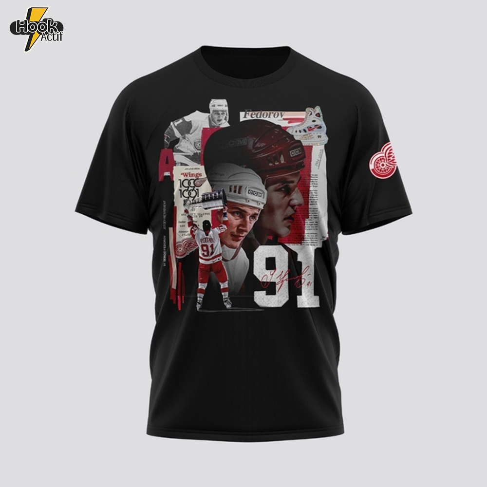 Detroit Red Wings x Sergei Fedorov Signature Black Shirt Detroit Red Wings x Sergei Fedorov Signature Black Shirt
