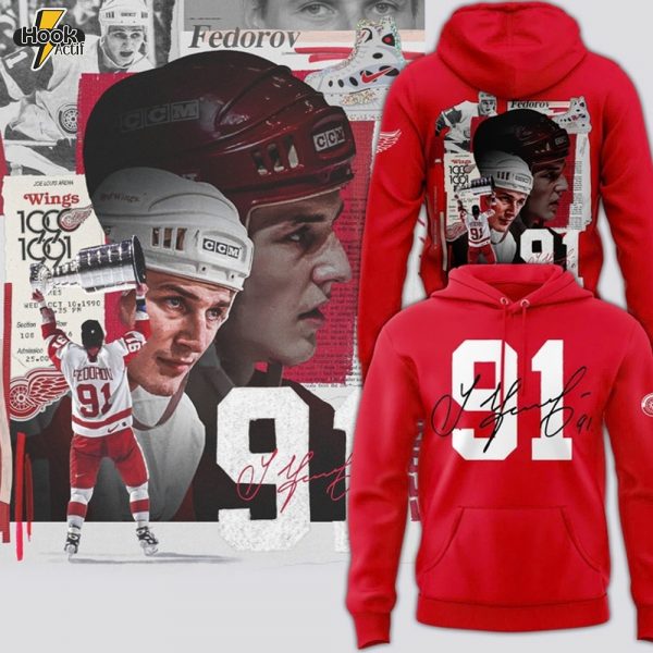 Detroit Red Wings x Sergei Fedorov Signature Red Hoodie