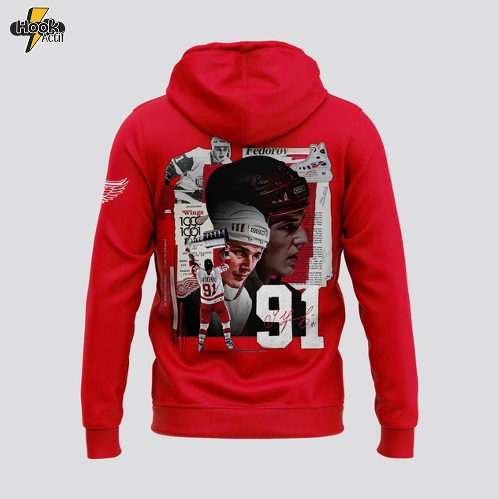 Detroit Red Wings x Sergei Fedorov Signature Red Hoodie Detroit Red Wings x Sergei Fedorov Signature Red Hoodie