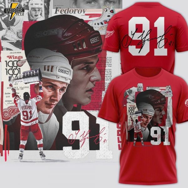 Detroit Red Wings x Sergei Fedorov Signature Red Shirt