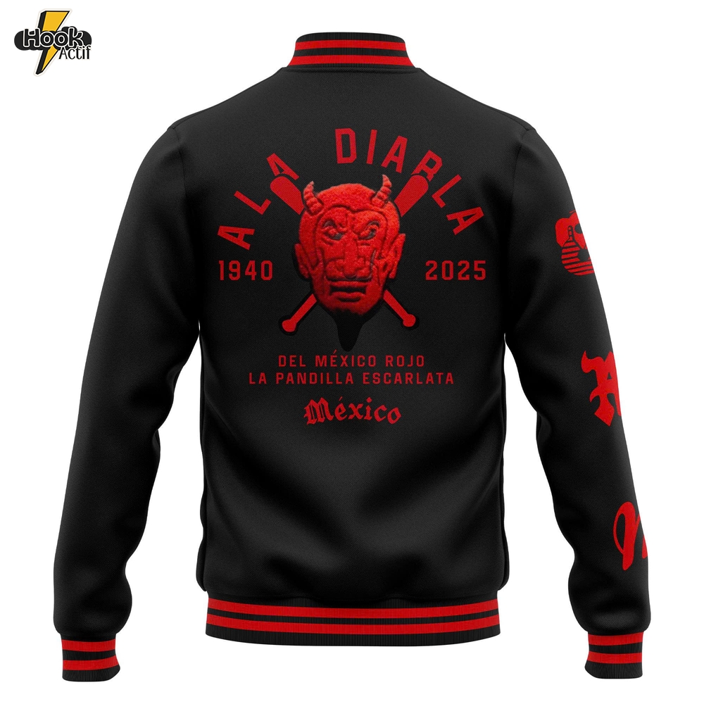 Diablos Rojos del México "Ala Diarla" Special Black Baseball Jacket Diablos Rojos del México "Ala Diarla" Special Black Baseball Jacket