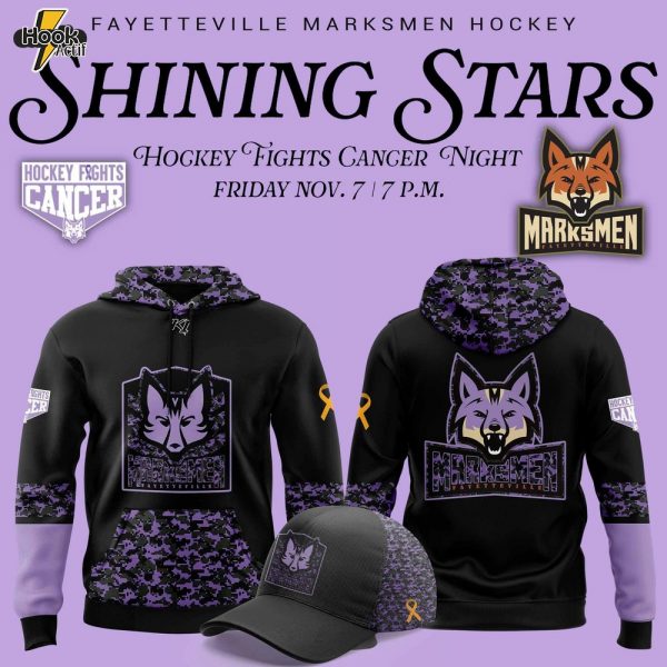 Fayetteville Marksmen x Hockey Fights Cancer Night Hoodie, Cap