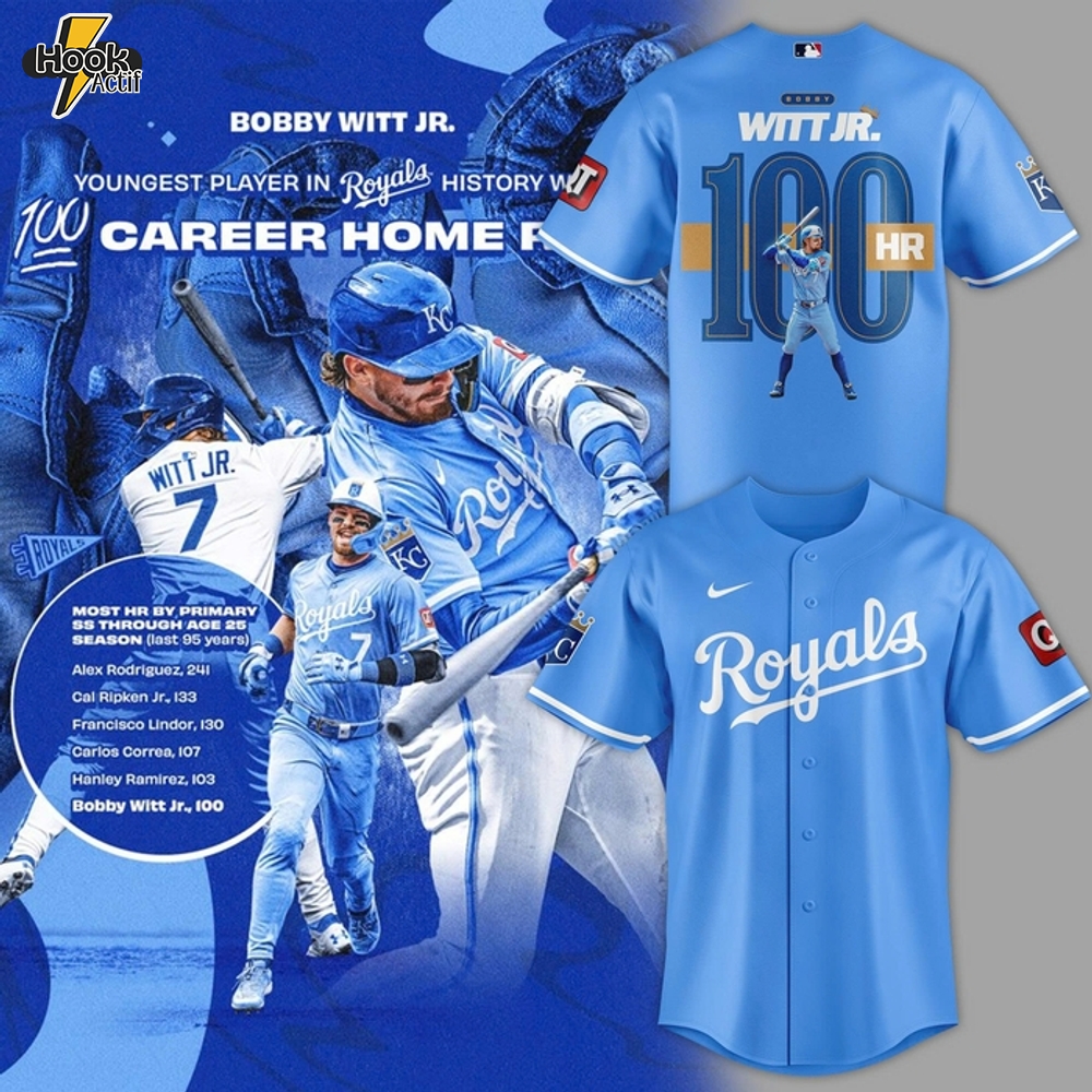 Kansas City Royals Bobby Witt Jr. reach 100 homers Jersey Kansas City Royals Bobby Witt Jr. reach 100 homers Jersey