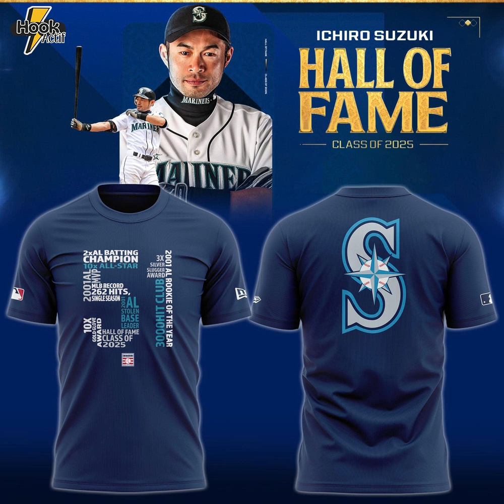 Seattle Mariners Ichiro Hall of Fame T-shirt - Navy Seattle Mariners Ichiro Hall of Fame T-shirt - Navy