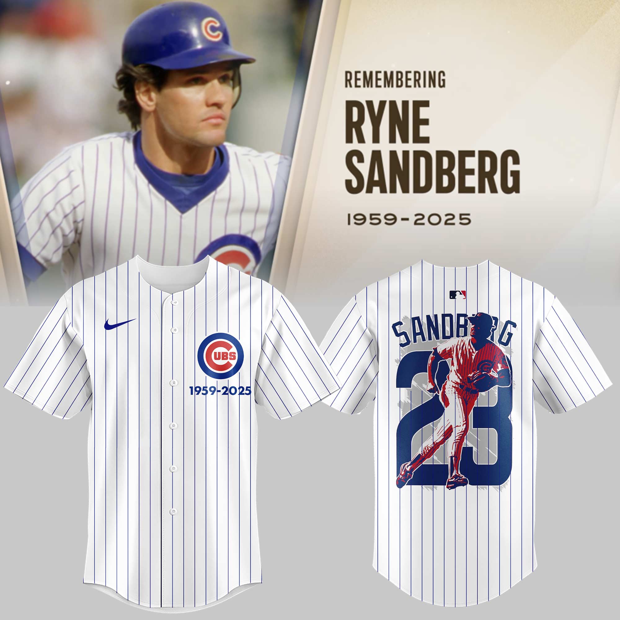 Remembering Ryne Sandberg 1959-2025 Baseball Jersey Remembering Ryne Sandberg 1959-2025 Baseball Jersey