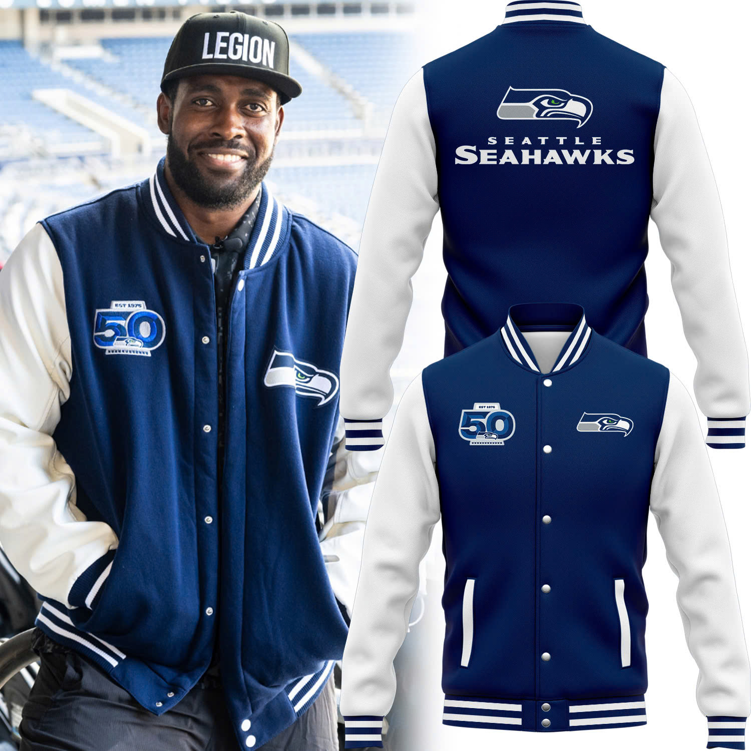 Navy/White Seahawks 50th Season Jacket - Special Edition Navy/White Seahawks 50th Season Jacket - Special Edition