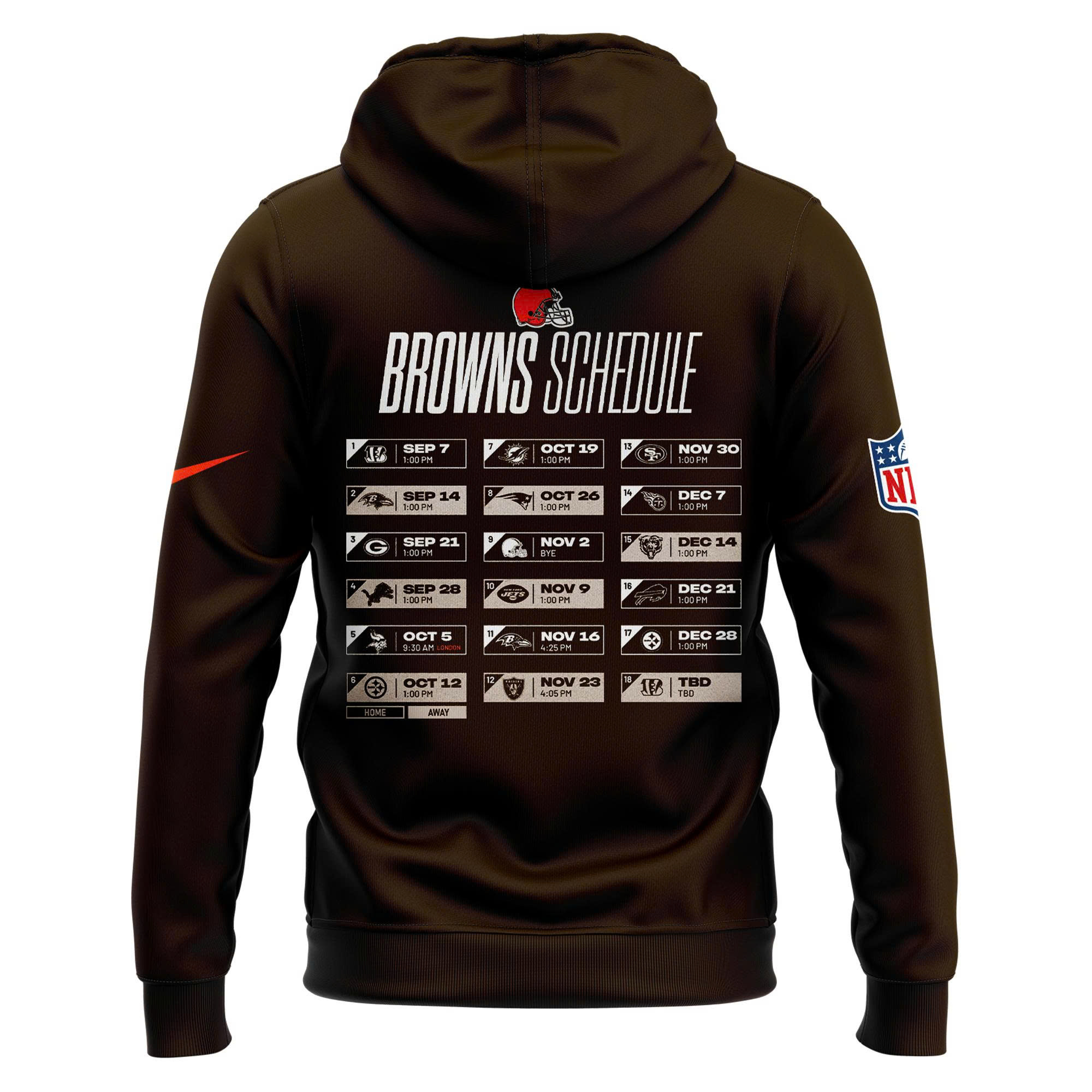 Cleveland Browns 2025 Schedule Pullover Hoodie Cleveland Browns 2025 Schedule Pullover Hoodie