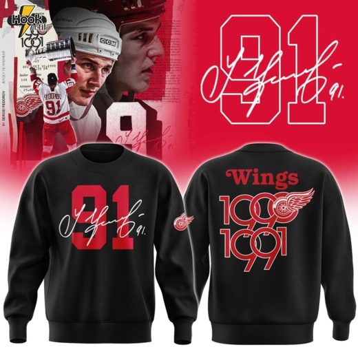 Detroit Red Wings 91 Sergei Fedorov Black Sweatshirt