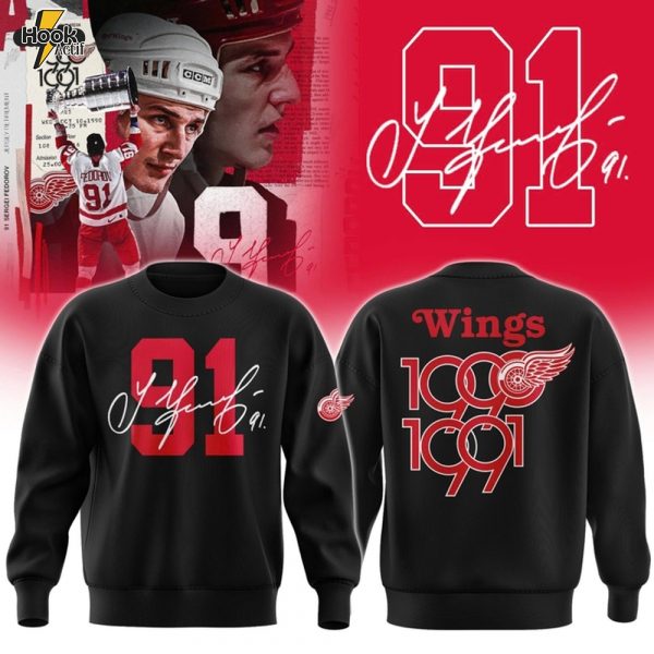 Detroit Red Wings 91 Sergei Fedorov Black Sweatshirt