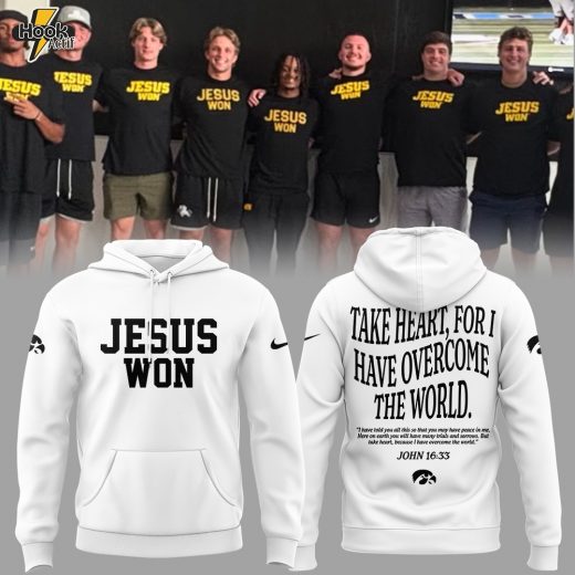 Iowa Hawkeyes Football "Jesus Won" White Hoodie Set