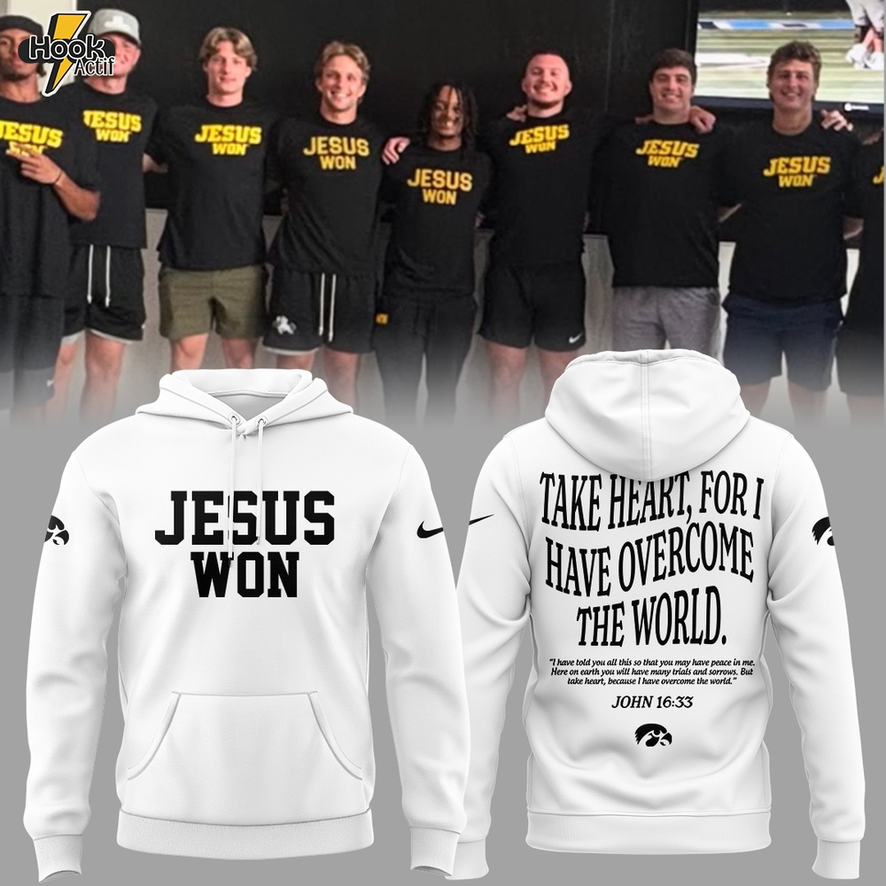 Iowa Hawkeyes Football "Jesus Won" White Hoodie Set Iowa Hawkeyes Football "Jesus Won" White Hoodie Set