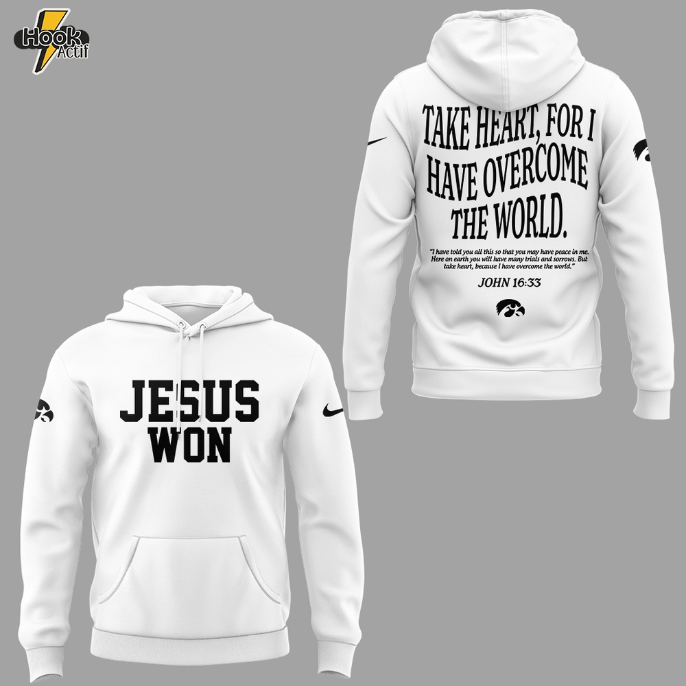 Iowa Hawkeyes Football "Jesus Won" White Hoodie Set Iowa Hawkeyes Football "Jesus Won" White Hoodie Set