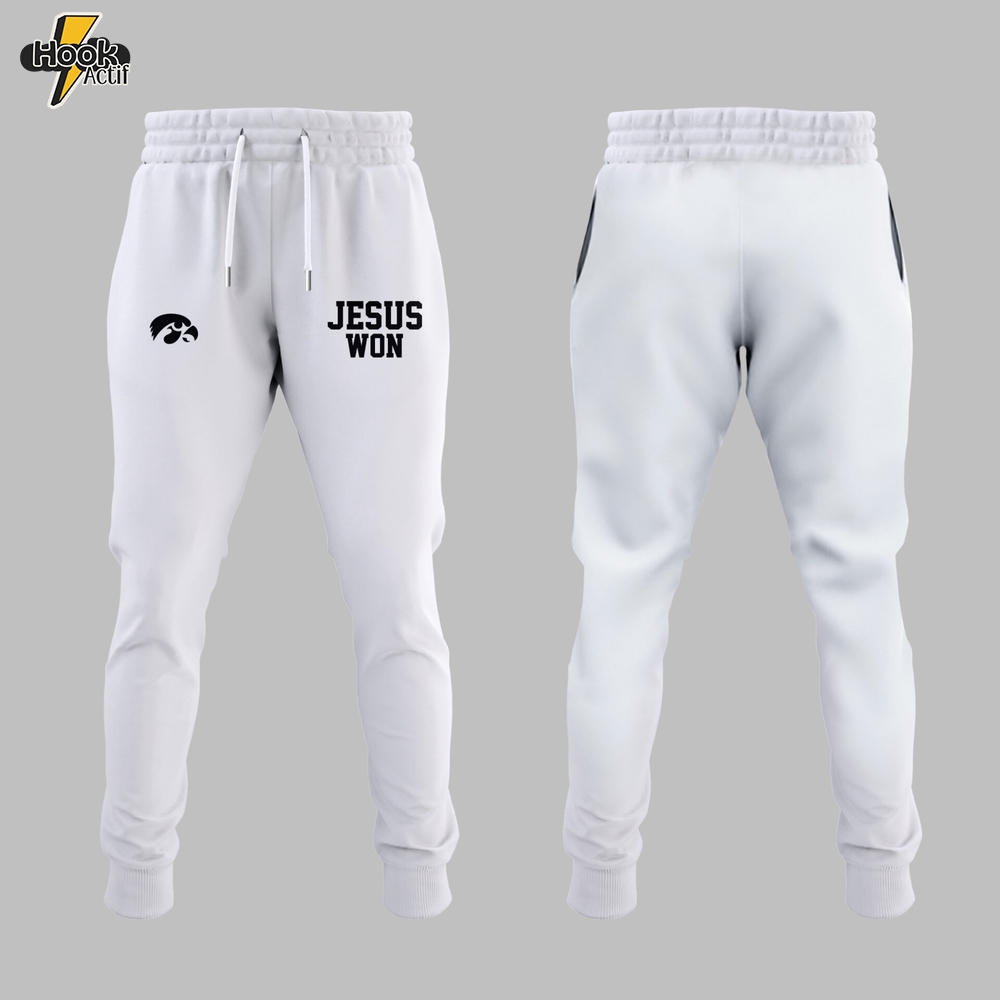 Iowa Hawkeyes Football "Jesus Won" White Hoodie Set Iowa Hawkeyes Football "Jesus Won" White Hoodie Set