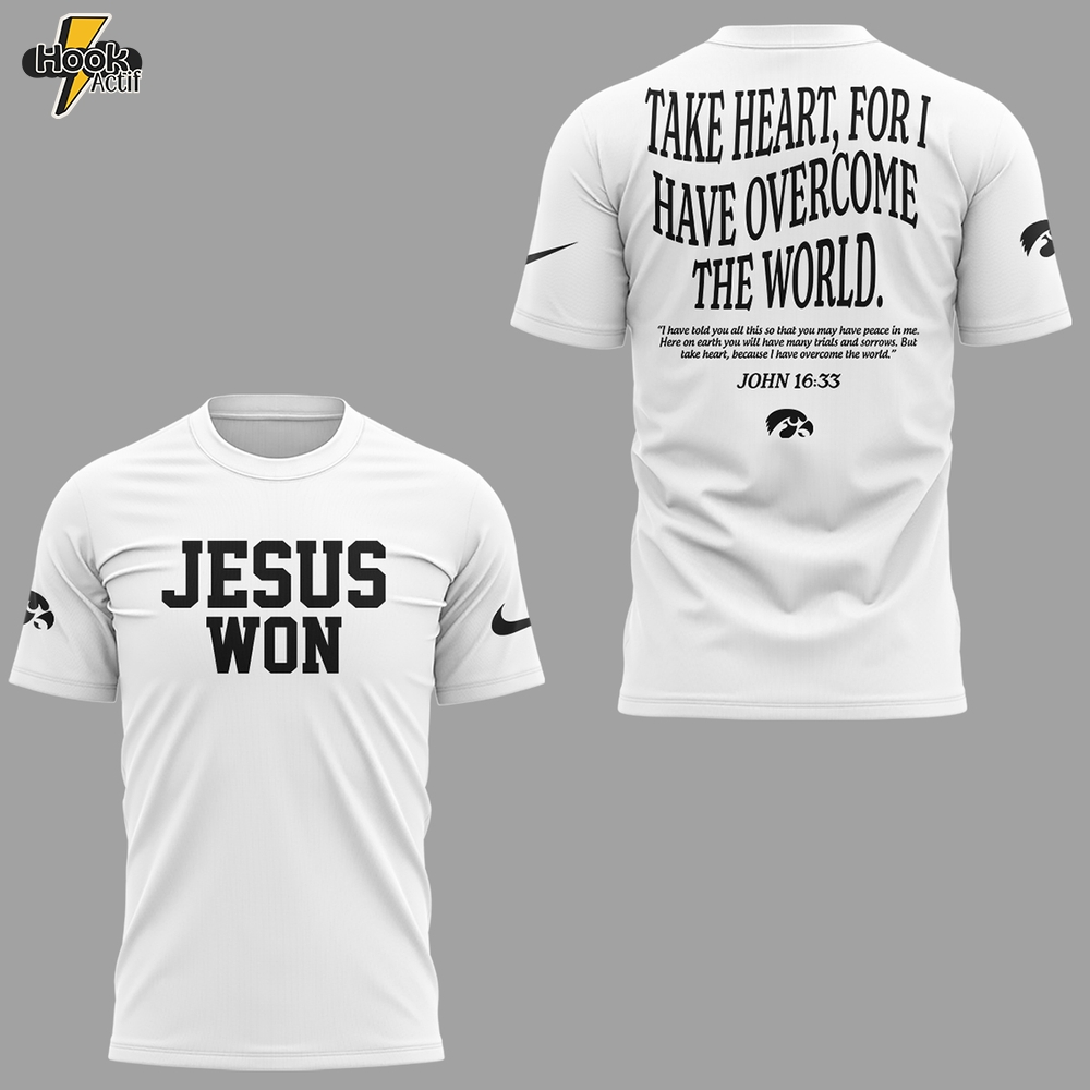Iowa Hawkeyes Football "Jesus Won" White Shirt Iowa Hawkeyes Football "Jesus Won" White Shirt