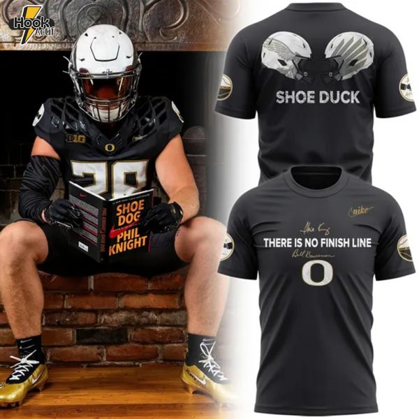 Men's Nike Black Oregon Ducks Shoe Duck "There Is No Finish Line" T-shirt