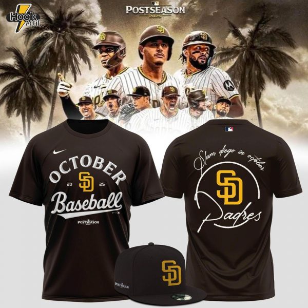 San Diego Padres Fanatics Brown 2025 MLB Postseason Locker Room T-Shirt