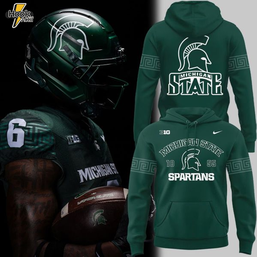 2025 Michigan State Spartans Helmet Logo EST. 1855 Uniform Hoodie 2025 Michigan State Spartans Helmet Logo EST. 1855 Uniform Hoodie