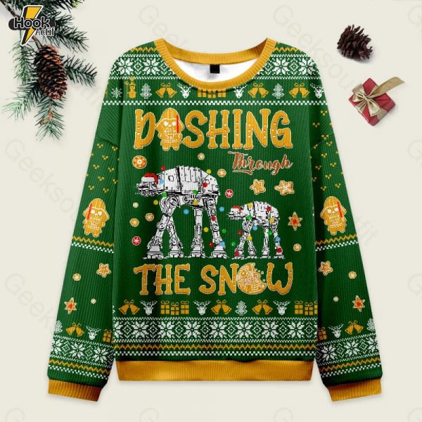 AT Walker Dashing Through The Snow Green Ugly Christmas Fuzzy Fleece Sweatshirt