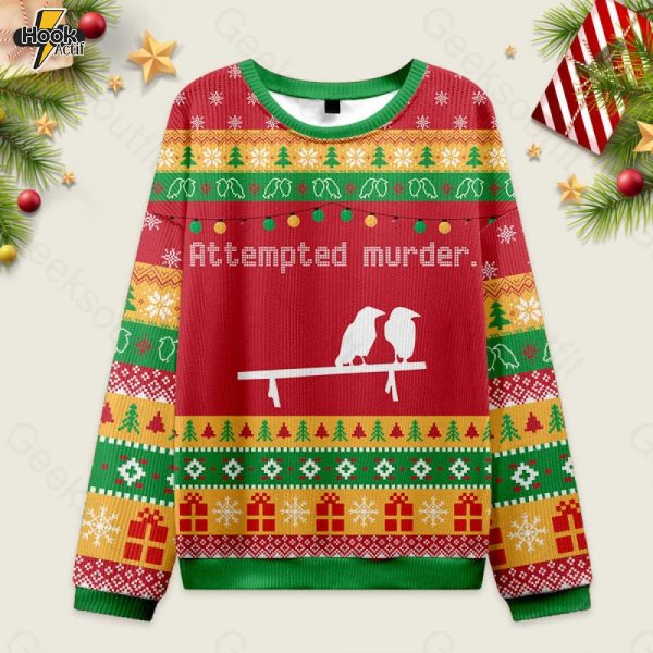 Attempted Murder Ugly Christmas Fuzzy Fleece Sweatshirt