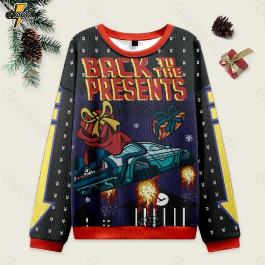 Back To The Present Ugly Christmas Fuzzy Fleece Sweatshirt
