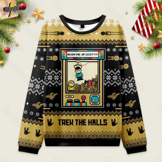 Beam Me Up Ugly Christmas Fuzzy Fleece Sweatshirt