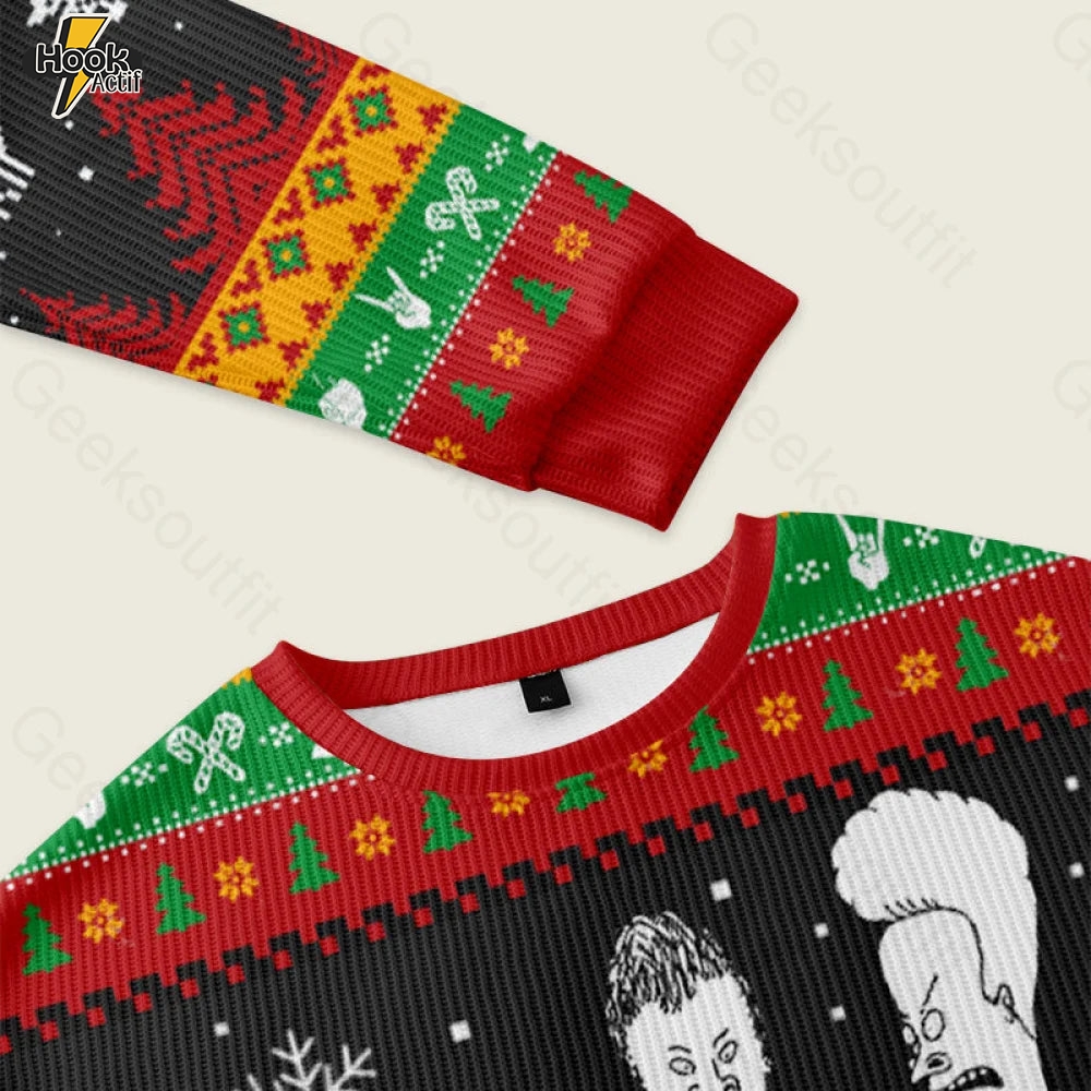 Beavis And Butthead Pulp Fiction Nerd Ugly Christmas Fuzzy Fleece Sweatshirt Beavis And Butthead Pulp Fiction Nerd Ugly Christmas Fuzzy Fleece Sweatshirt