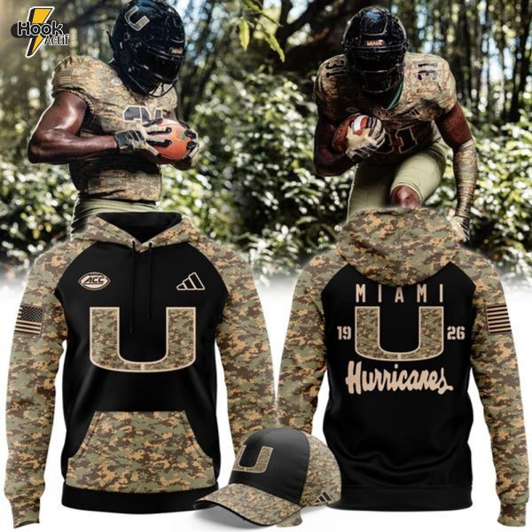 Camo Miami Hurricanes Honor & Support Premier Strategy Hoodie-V2