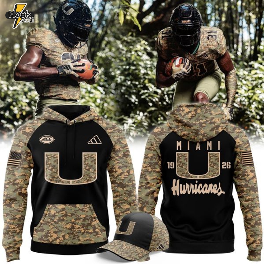 Camo Miami Hurricanes Honor & Support Premier Strategy Hoodie-V2 Camo Miami Hurricanes Honor & Support Premier Strategy Hoodie-V2