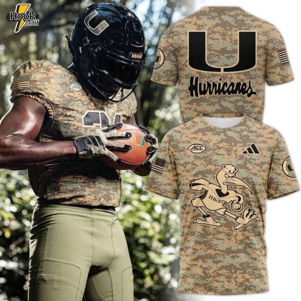 Camo Miami Hurricanes Honor & Support Premier Strategy Tee-V1