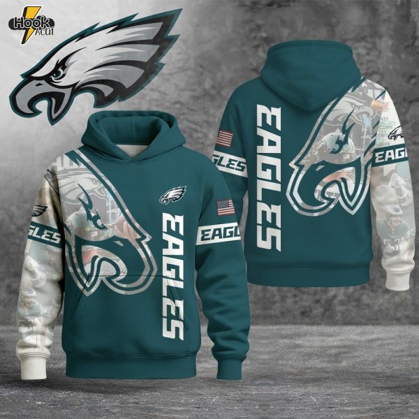 Casual Philadelphia Eagles American Flag Hoodie -Black