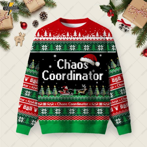 Chaos Coordinator Ugly Christmas Fuzzy Fleece Sweatshirt