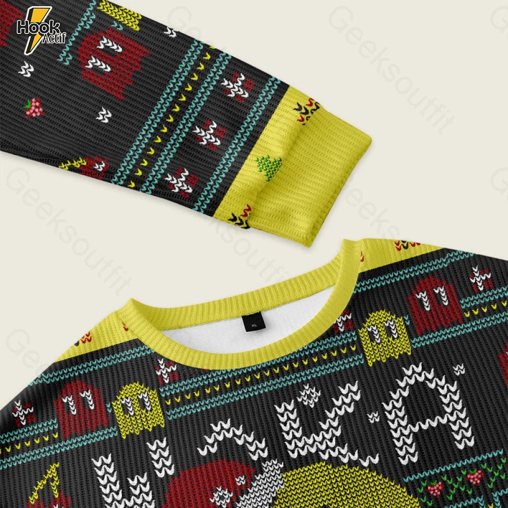 Christmas Arcade Black Ugly Christmas Fuzzy Fleece Sweatshirt Christmas Arcade Black Ugly Christmas Fuzzy Fleece Sweatshirt
